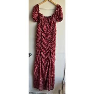 Nasty Gal Burgundy Red Ruched Peasant Sleeve Long Maxi Romantic Dress Sz 10 NWT